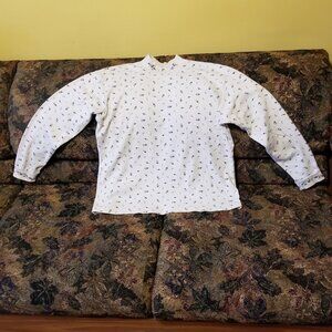 Ivory mock neck, rose buds leaves, cotton top, M-L, vintage Northern Reflections